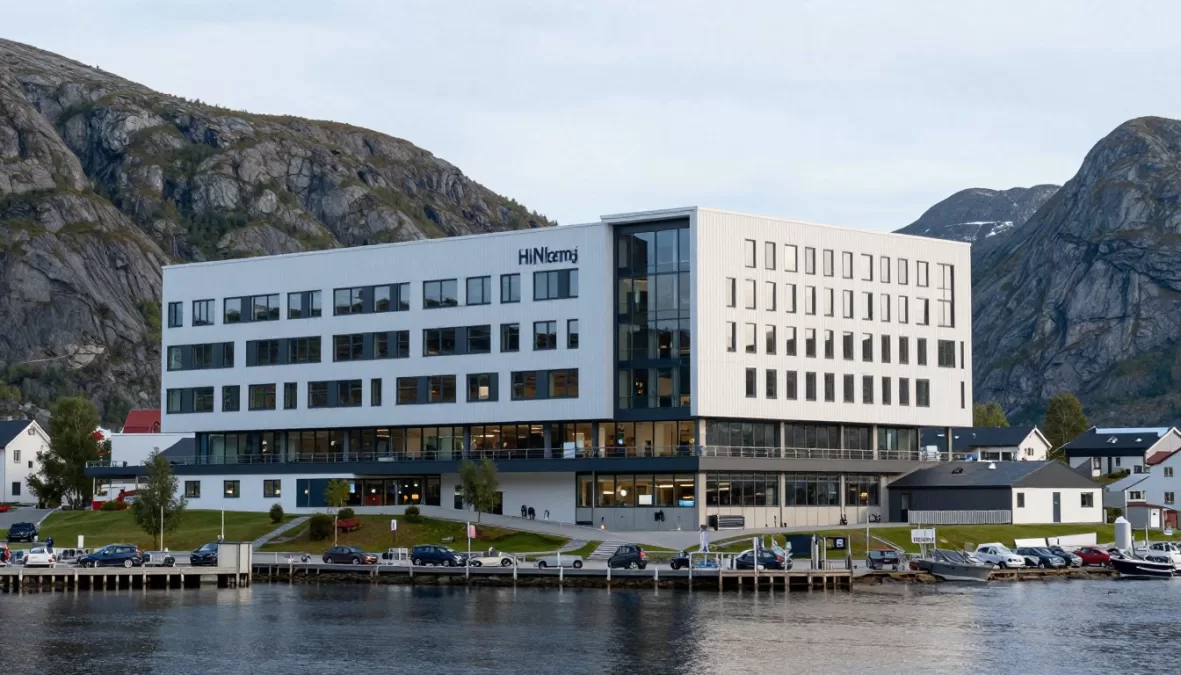 Norwegian healthcare facility in scenic Nordic landscape