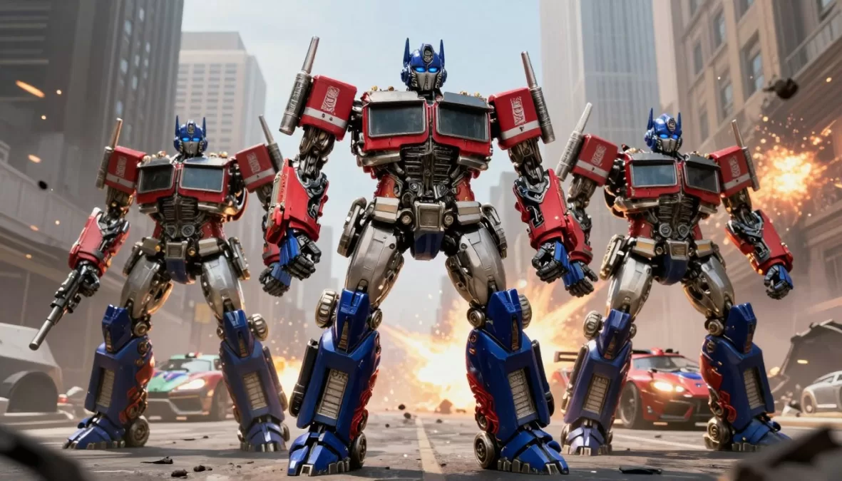 Optimus Prime and Autobots in battle formation