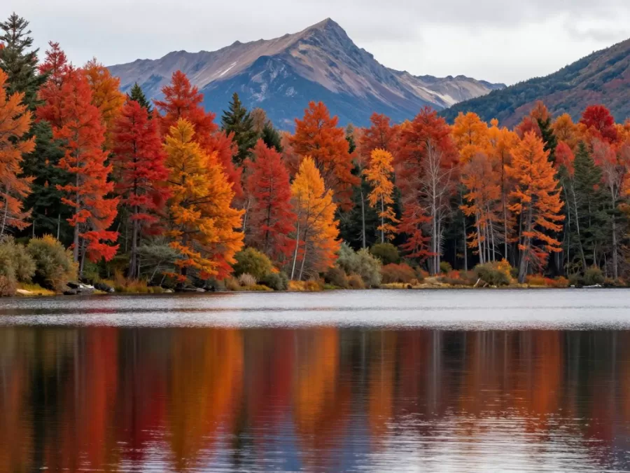 Patagonia lake district autumn colors and mountains