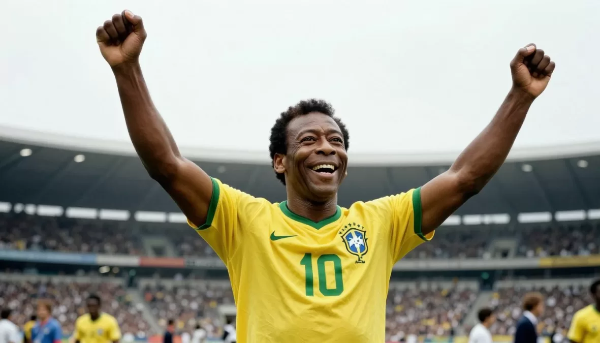 Pelé celebrating goal in Brazil jersey