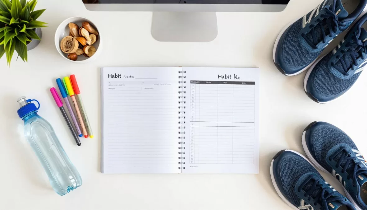 Person creating a habit tracking system and setting goals for healthy lifestyle