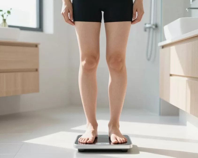 Person measuring waist showing healthy body composition and wellness