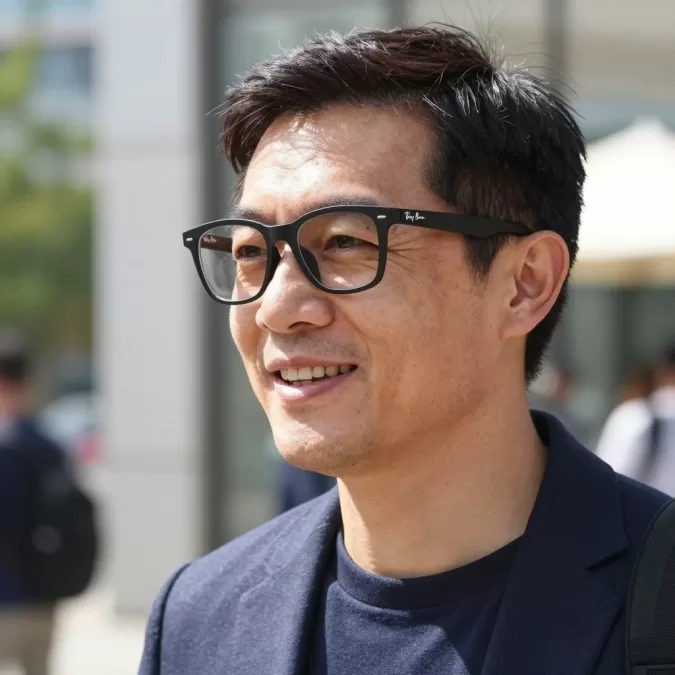 Person wearing Meta Ray-Ban Smart Glasses Gen 3 in outdoor setting