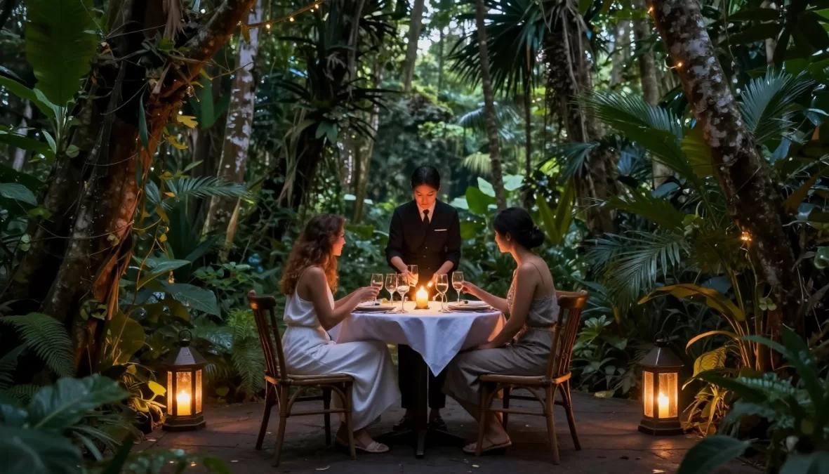Private jungle dining experience at Capella Ubud with candlelight and rainforest views