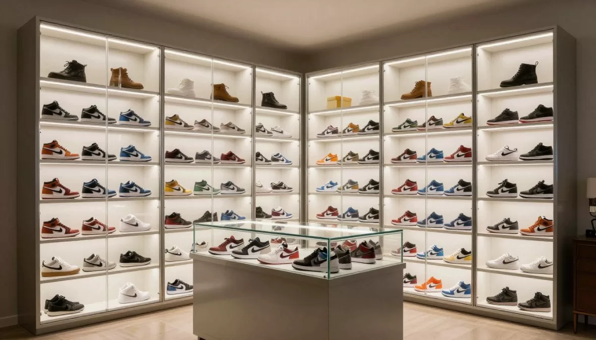 Professional sneaker storage and display setup for valuable collection