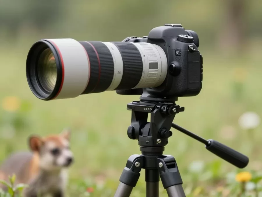 Professional wildlife camera with telephoto lens