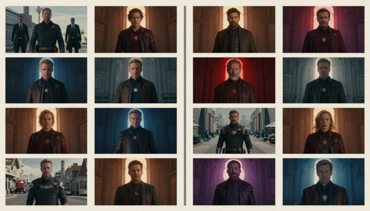 Recreated scenes from previous Marvel films showing time travel sequences
