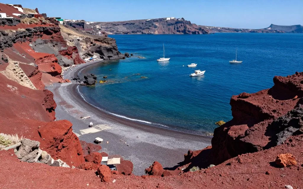 Red Beach Santorini with volcanic cliffs and turquoise water