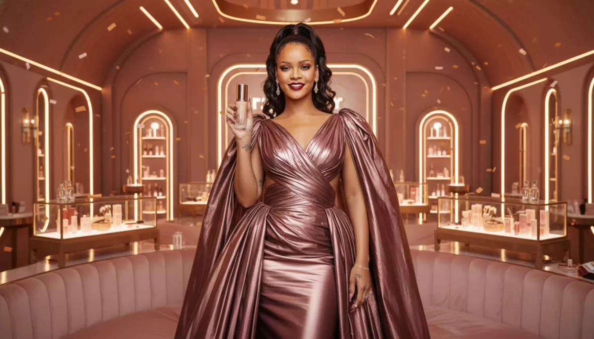Rihanna at Fenty Beauty launch event showcasing her business empire