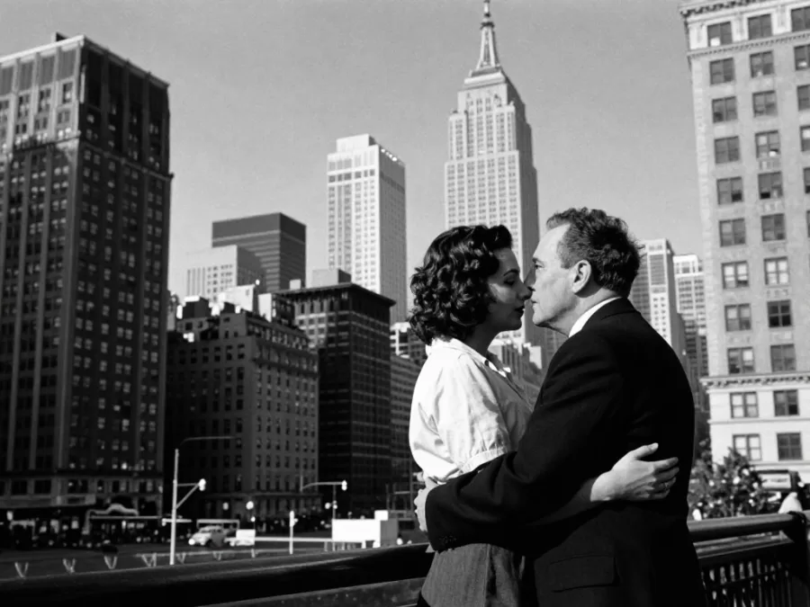 Romantic black and white composition of New York City