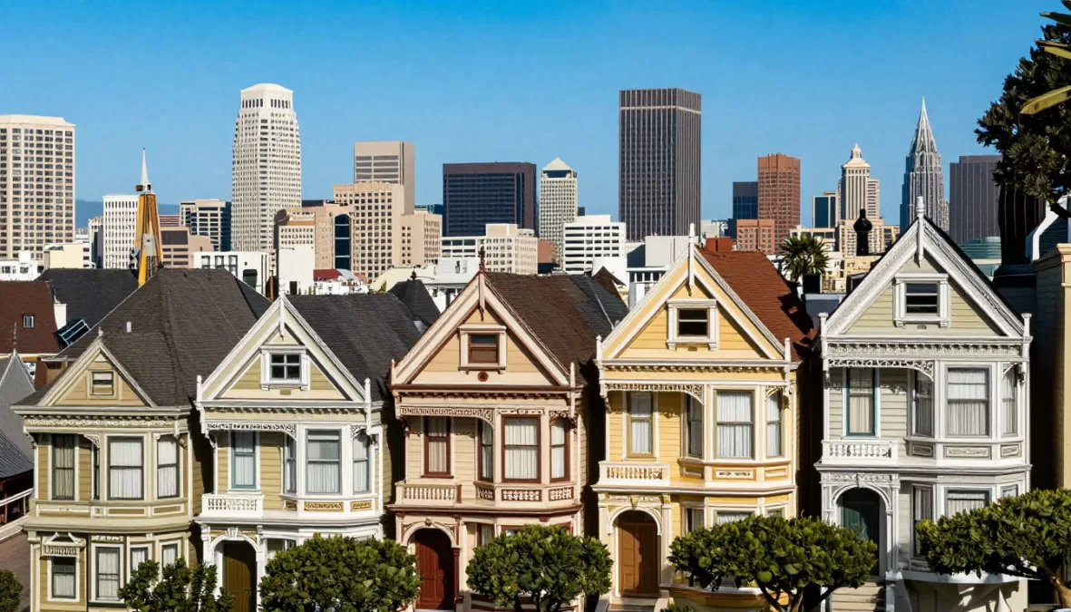 San Francisco expensive housing market showing Victorian homes and downtown skyline