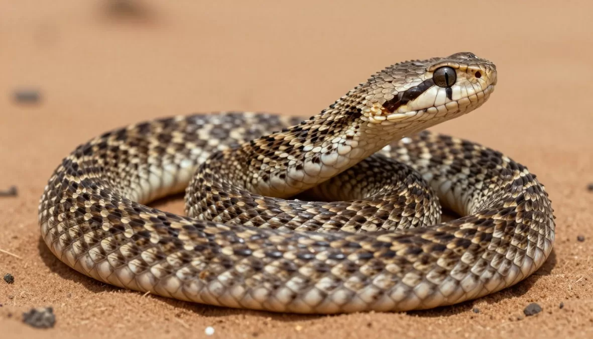 Saw-scaled viper in defensive coil showing distinctive scales
