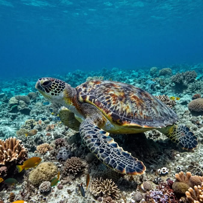 Sea turtle swimming at Great Barrier Reef