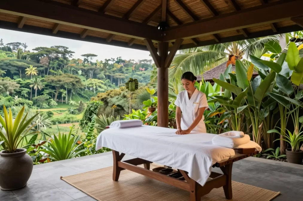 Spa treatment tent at Capella Ubud with valley views and natural surroundings