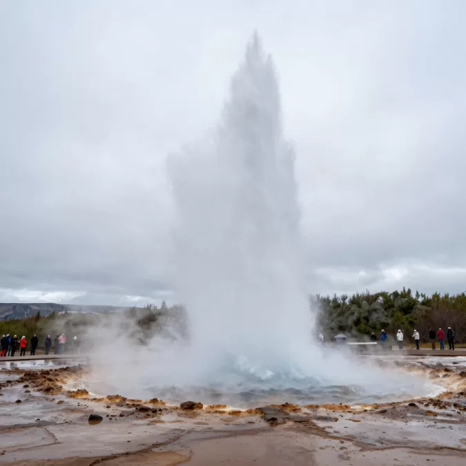 Strokkur geyser erupting in Iceland