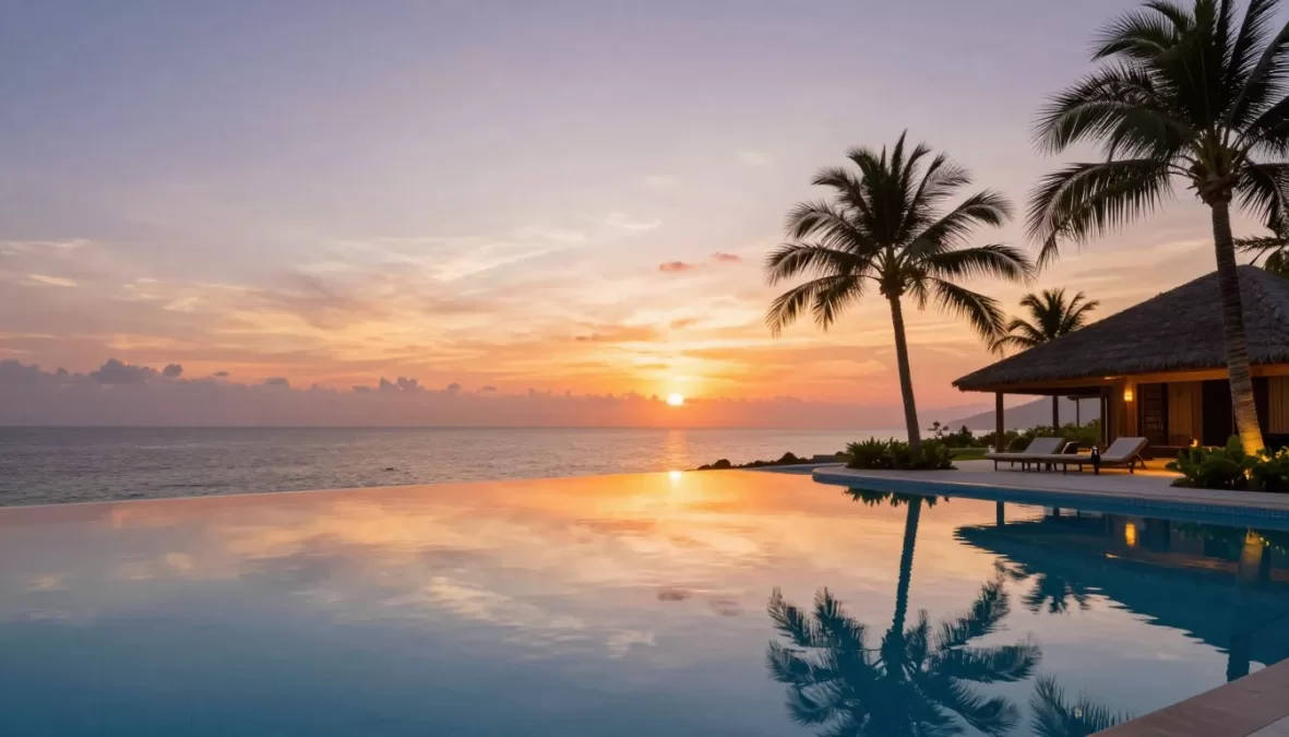 Stunning luxury hotel sunset view representing ultimate travel aspirations