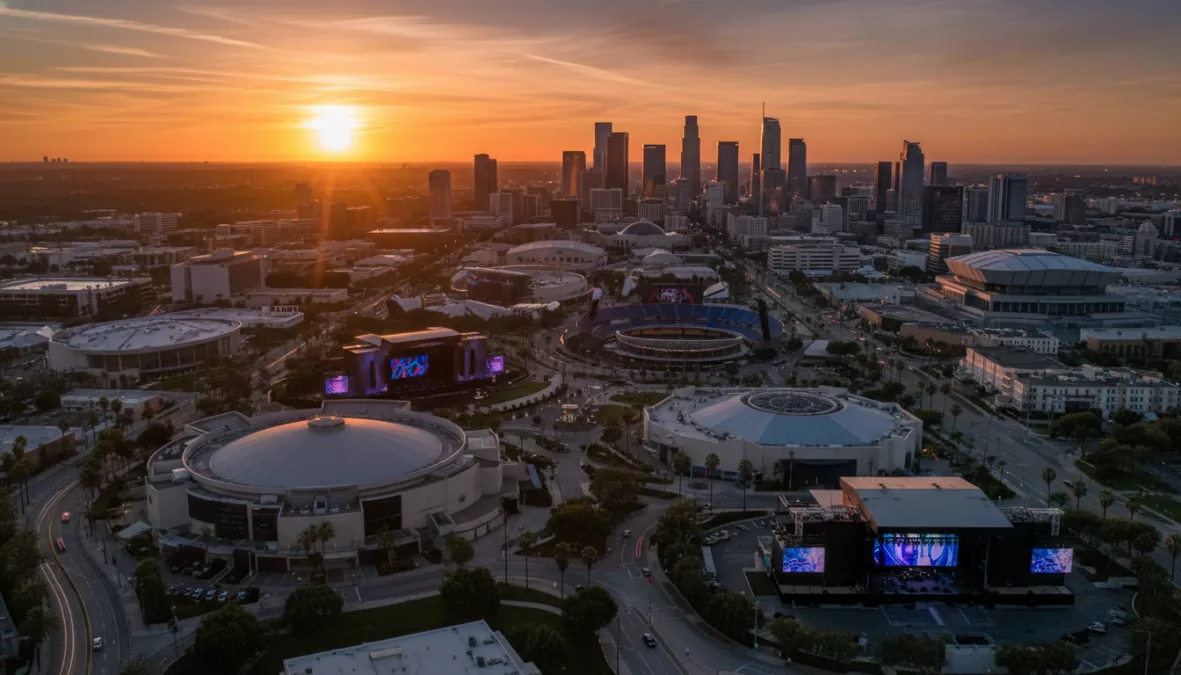 Sunset view of global music industry representing bright future