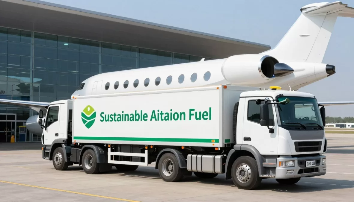 Sustainable aviation fuel being loaded into private jet