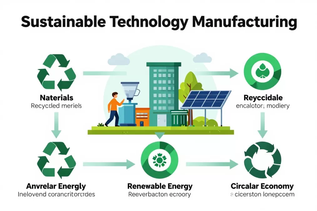 Sustainable tech manufacturing process visualization