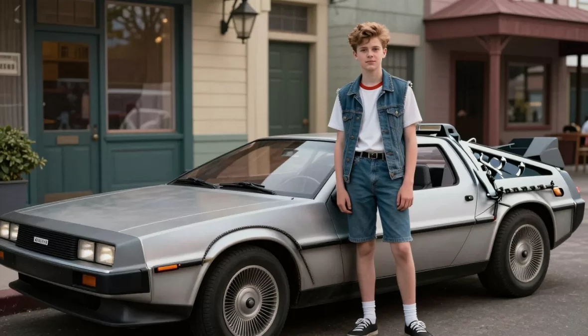 Teenager with time-traveling DeLorean in 1950s setting