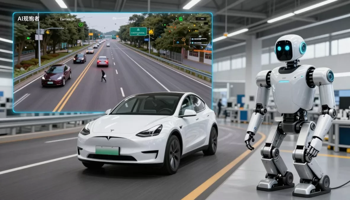 Tesla autonomous vehicle and robotics AI technology demonstration
