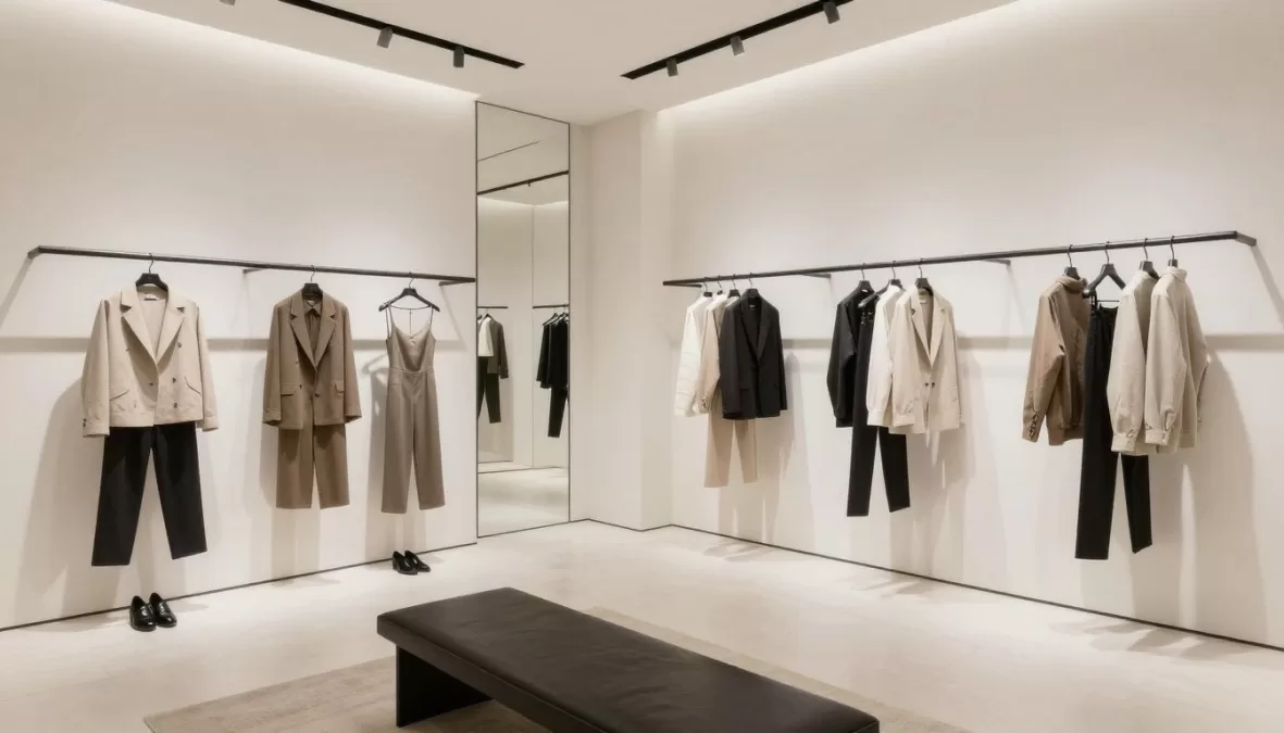 The Row minimalist luxury clothing collection in boutique setting
