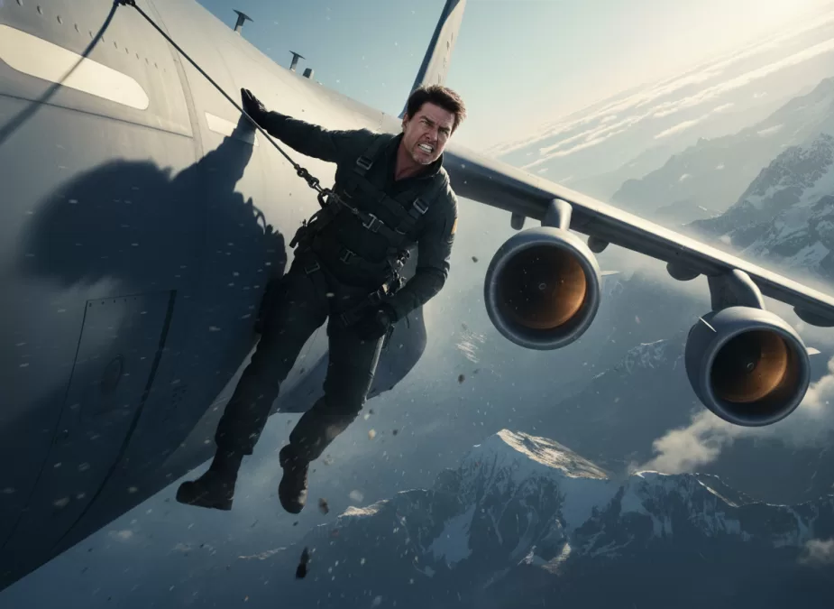Tom Cruise performing death-defying stunt in major action blockbuster film