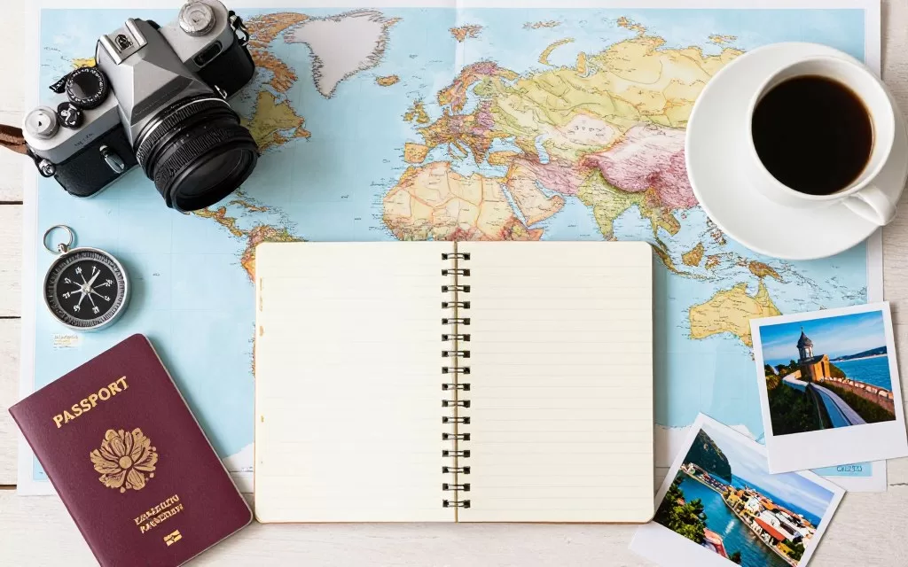 Travel planning with world map and camera