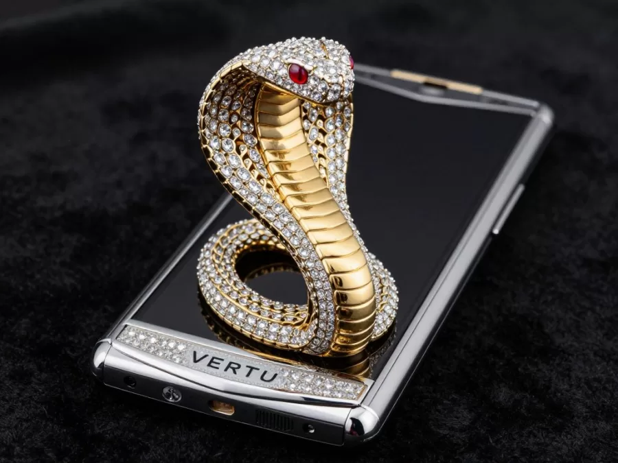 Vertu Signature Cobra luxury phone with diamond cobra design and gold detailing