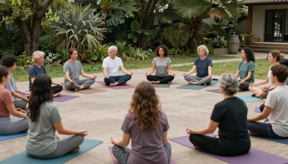 diverse group of people practicing mindfulness and meditation together