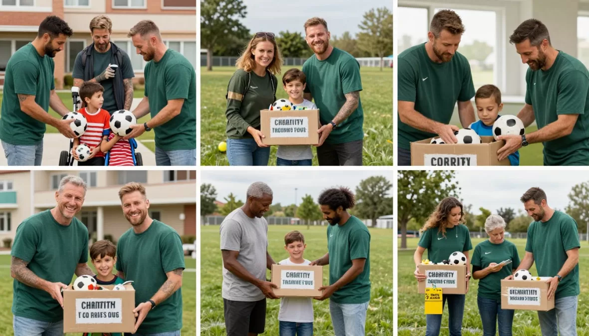 football players engaging in charitable activities