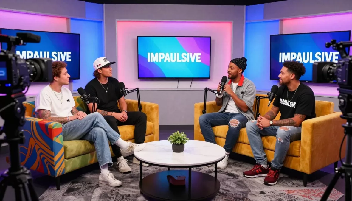 impaulsive podcast studio with vibrant lighting and modern setup featuring logan paul
