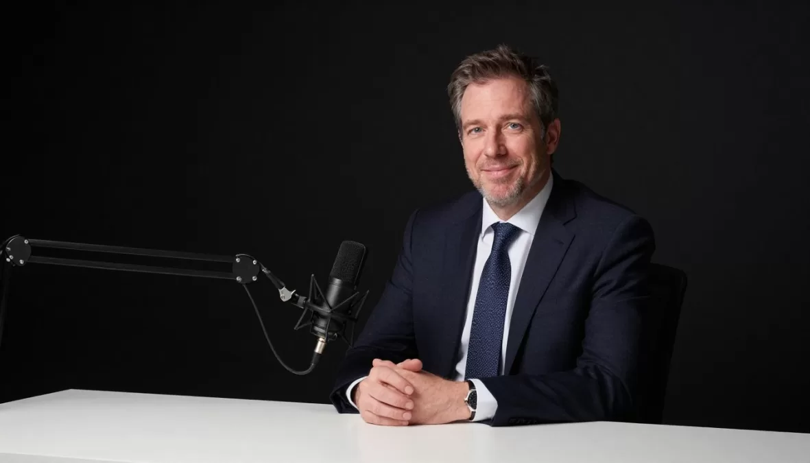 lex fridman podcast studio with minimalist black background and professional setup
