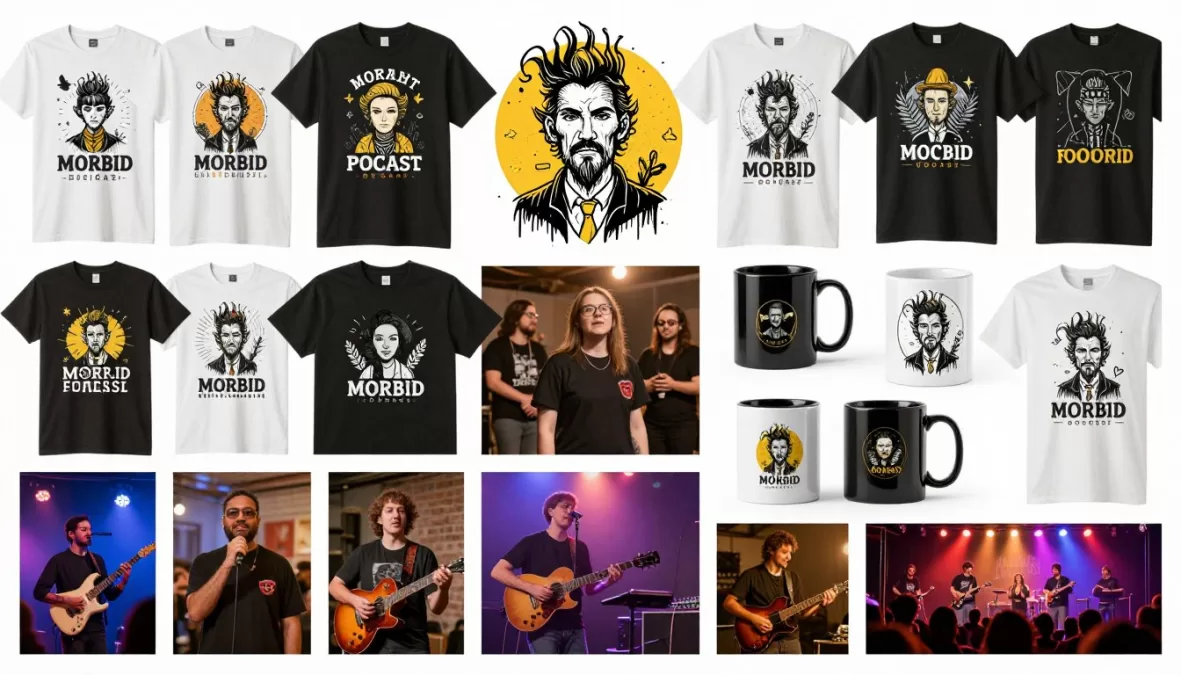 morbid podcast community fan art and merchandise display