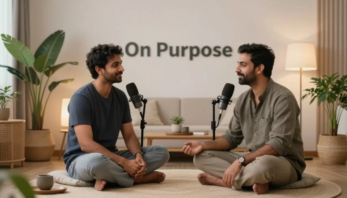 on purpose podcast studio with jay shetty in calm meditative setting
