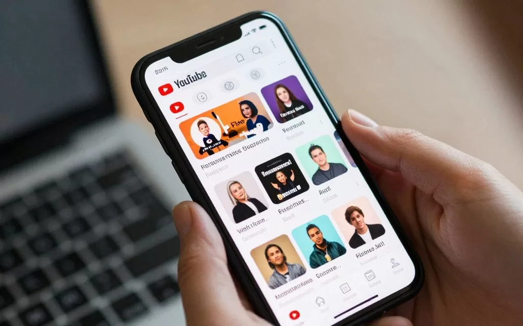 person organizing their youtube podcast subscriptions on mobile device