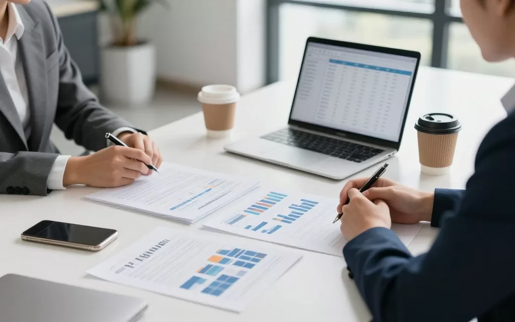 professional relocation consultation showing financial planning documents