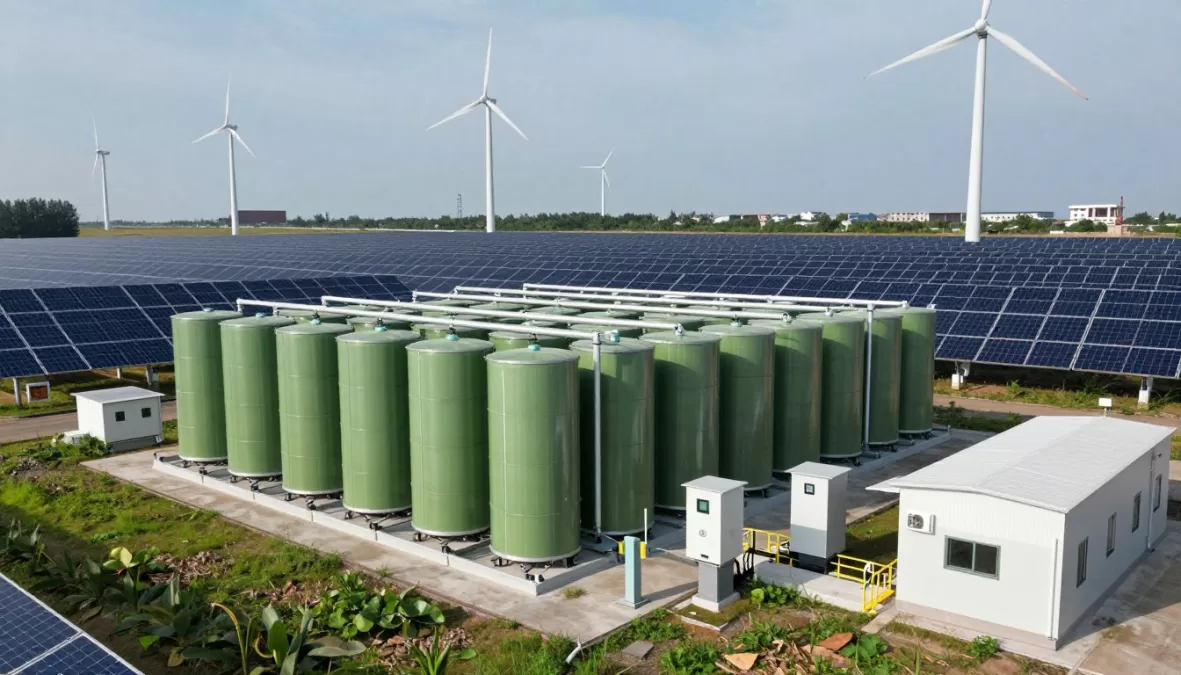 renewable energy storage facility with solar panels