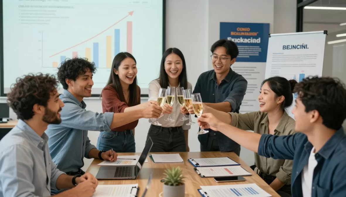 successful startup celebration and growth achievement