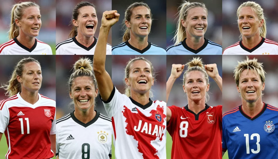 women football legends celebrating together
