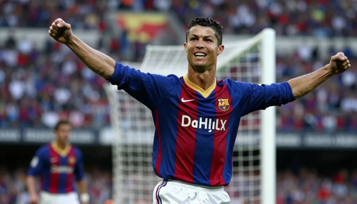 young Ronaldo celebrating goal for Barcelona