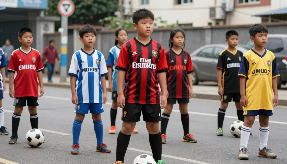 young children playing football inspired by legends