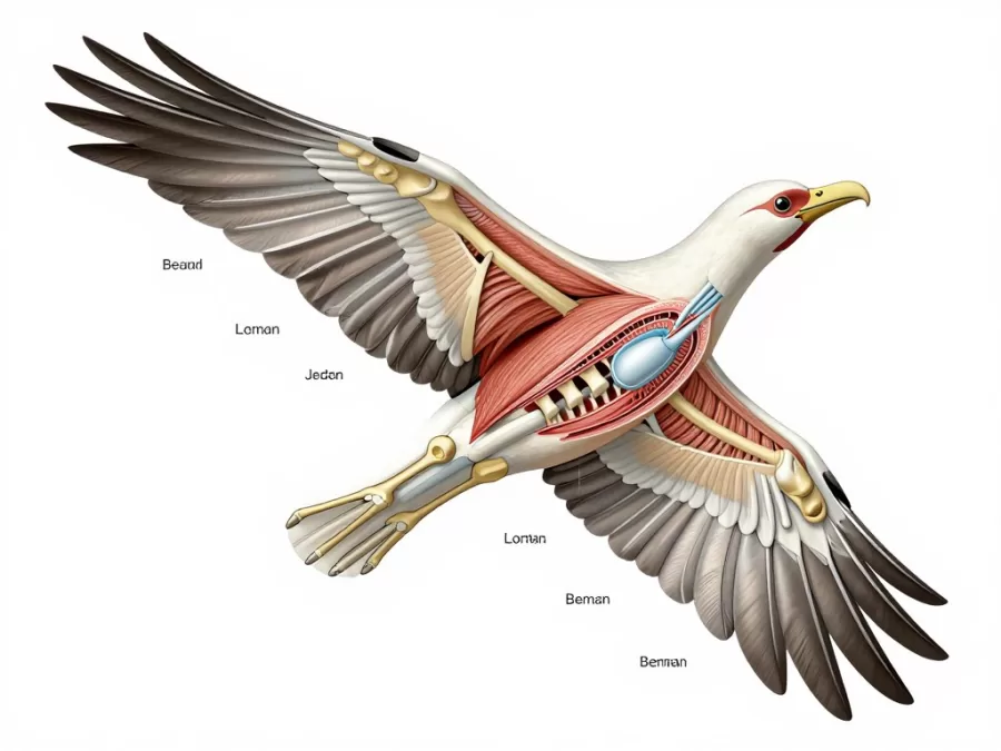 Anatomical diagram showing bird wing structures for speed