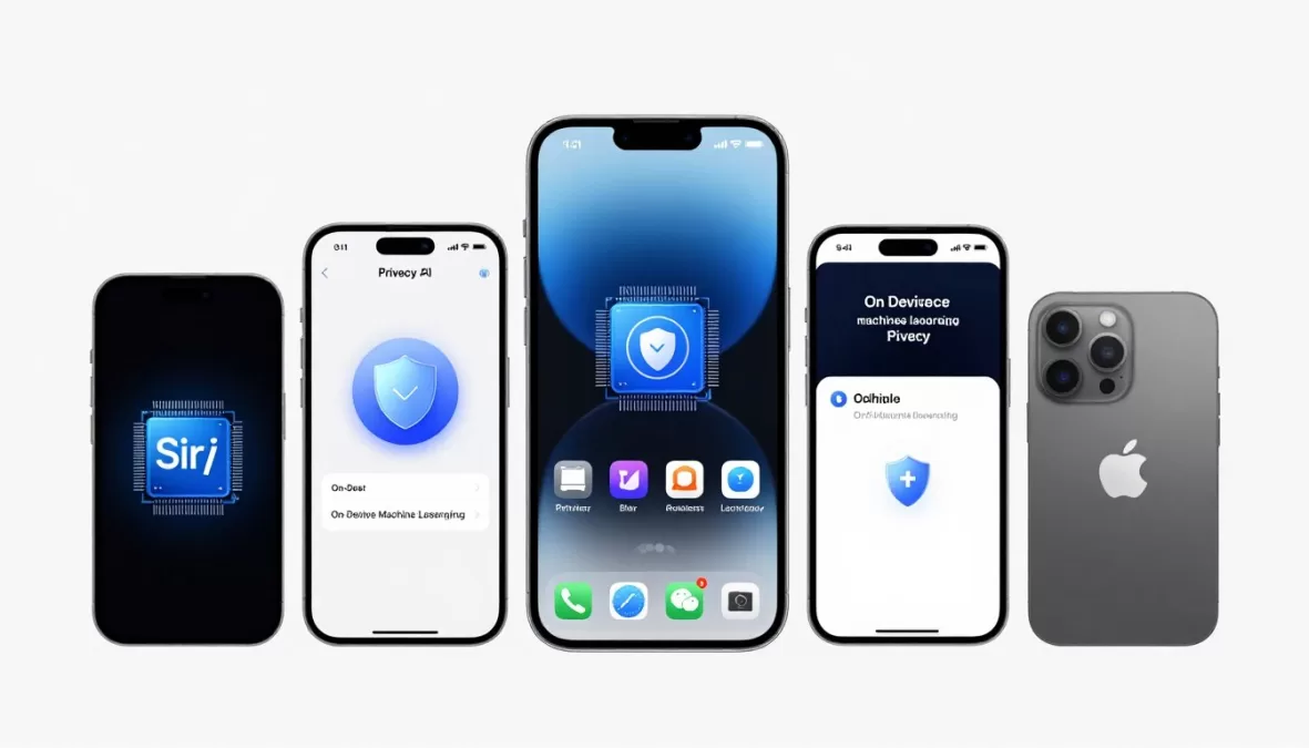 Apple artificial intelligence showing on-device processing and privacy-focused AI features