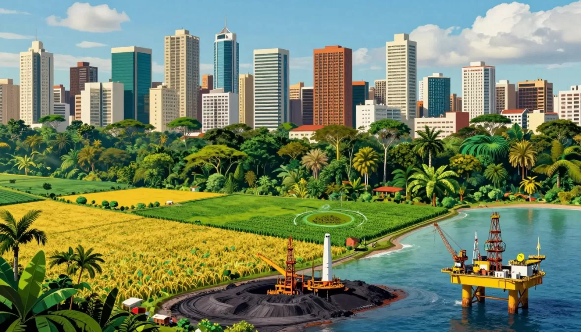 Brazil economy featuring agriculture, natural resources, São Paulo financial district, and industrial sectors