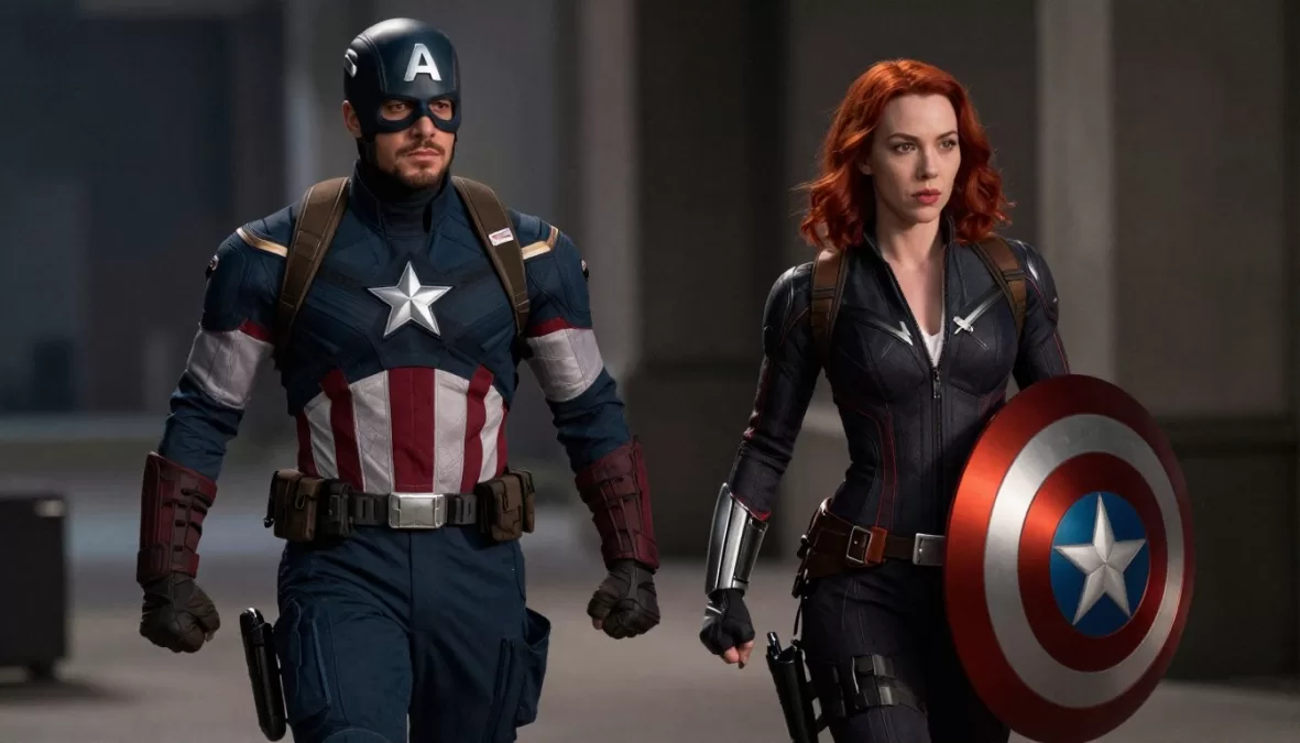 Captain America and Black Widow working together in stealth mode