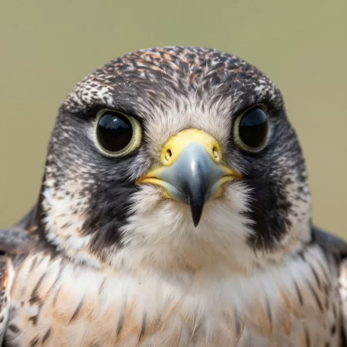 Close-up of peregrine falcon eye and facial features
