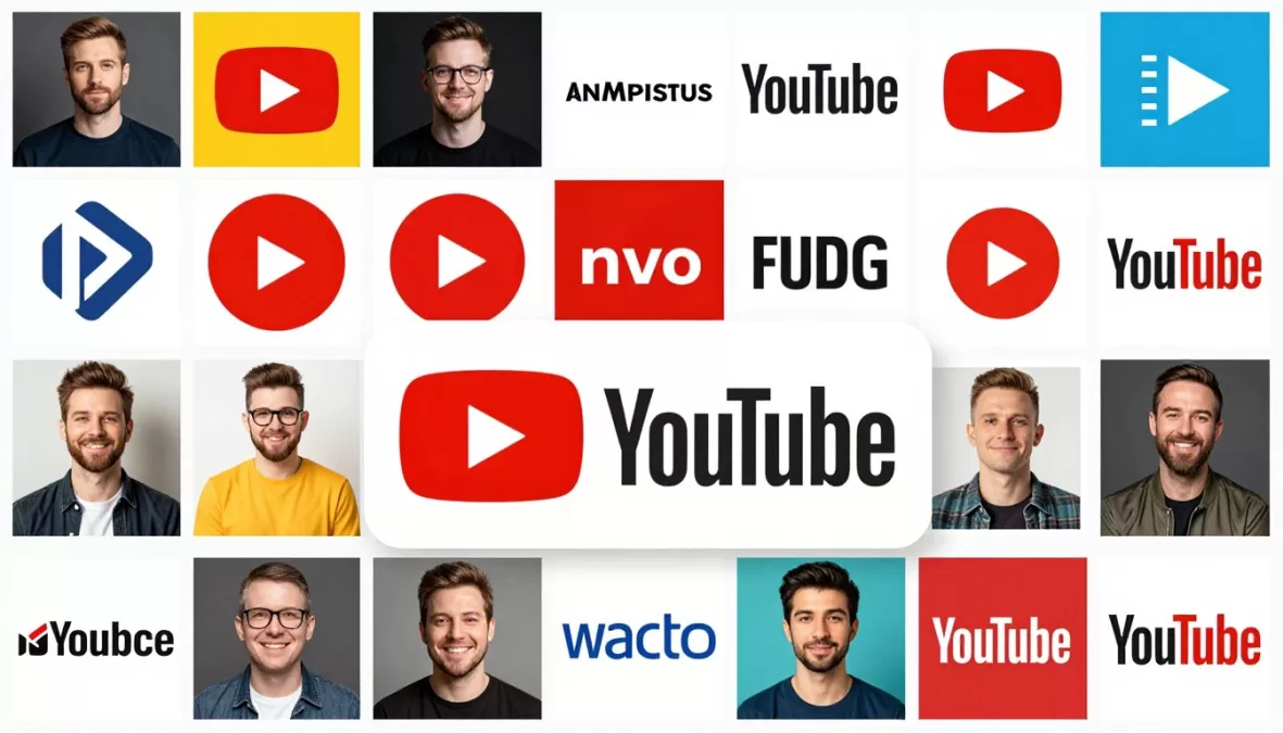 Collage of top YouTube channel logos and profile pictures
