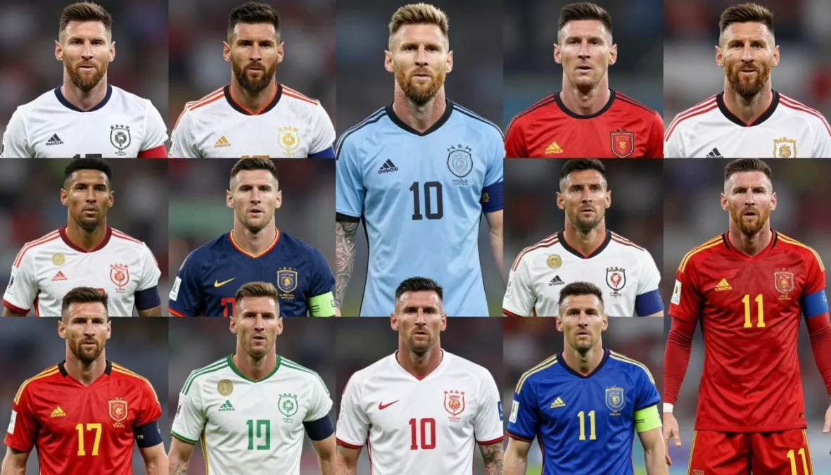 Collage of world class soccer players from different national teams