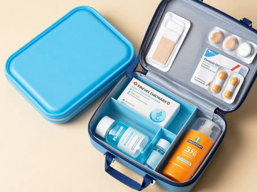 Compact travel first aid kit with essential medical supplies